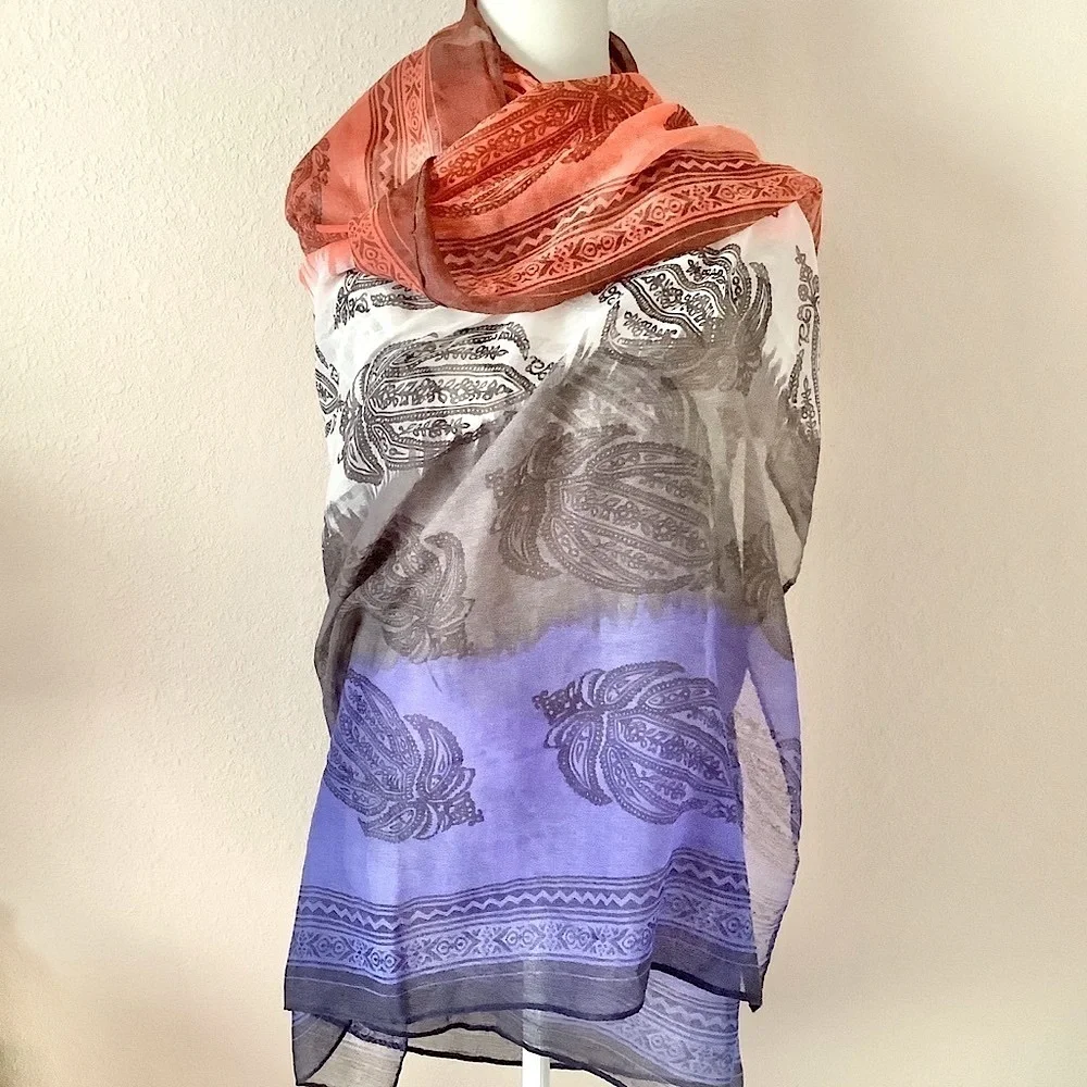 Block Print Scarf Wrap Sarong NEW Wearable Art Paisley Print Boho Festival Beach